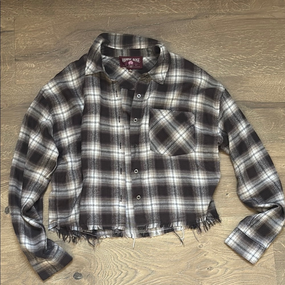 Hippie Rose Black and Gray Plaid Long Sleeve Tee